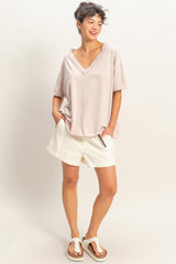 Beige Washed V-Neck Oversized Tee