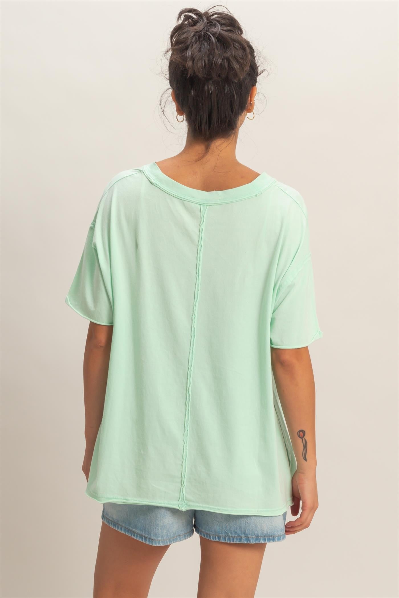 Mint Washed V-Neck Oversized Tee