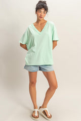 Mint Washed V-Neck Oversized Tee