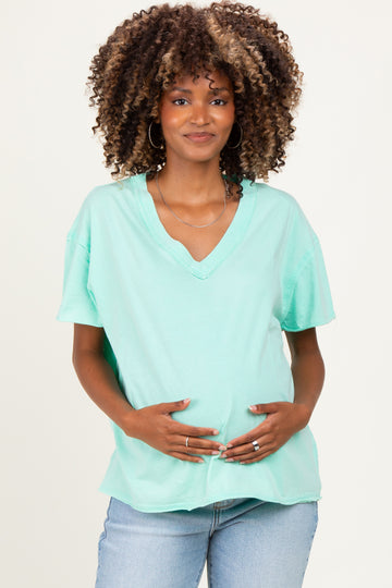 Mint Washed V-Neck Oversized Maternity Tee