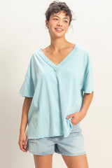 Light Blue Washed V-Neck Oversized Tee