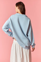 Light Blue Snap Collar Oversized Sweatshirt