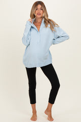 Light Blue Snap Collar Oversized Maternity Sweatshirt