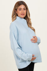Light Blue Snap Collar Oversized Maternity Sweatshirt