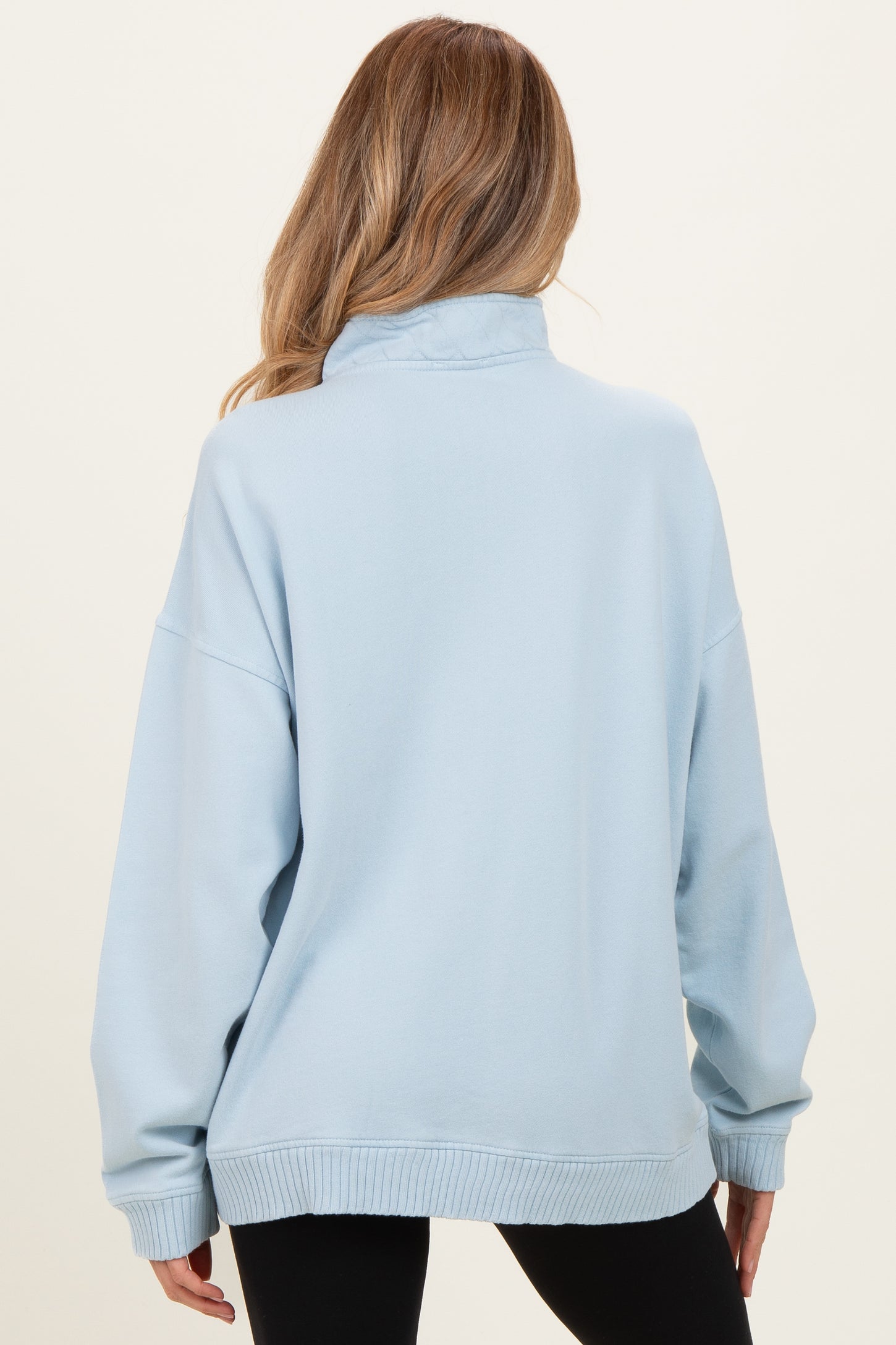 Light Blue Snap Collar Oversized Maternity Sweatshirt