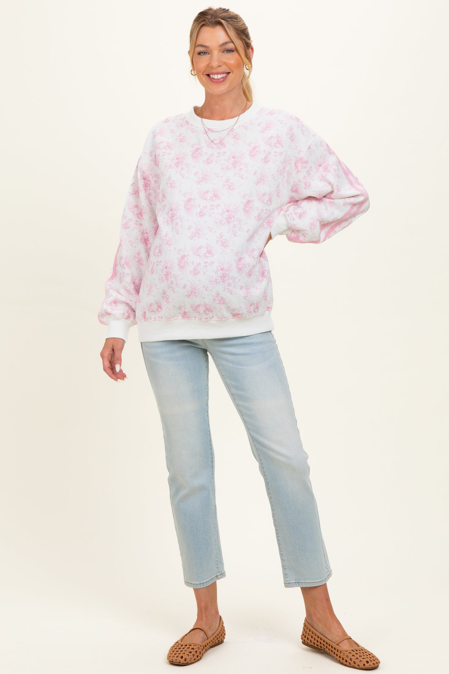 Light Pink Floral French Terry Maternity Sweatshirt
