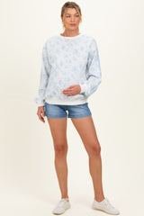 Light Blue Floral French Terry Maternity Sweatshirt