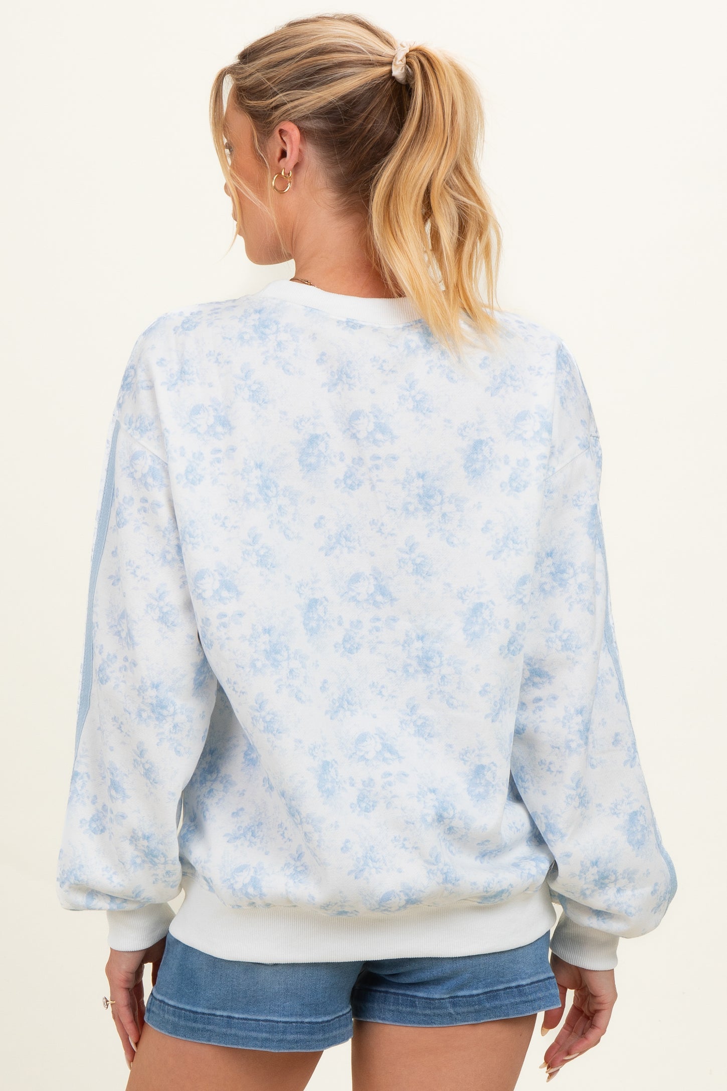 Light Blue Floral French Terry Maternity Sweatshirt