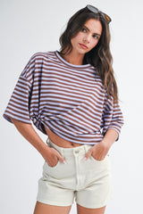 Violet Oversized Striped Boyfriend Tee