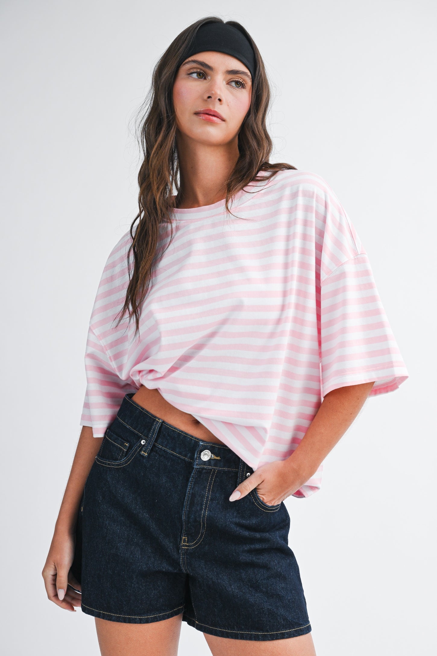Light Pink Oversized Striped Maternity Boyfriend Tee