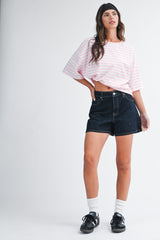 Light Pink Oversized Striped Boyfriend Tee