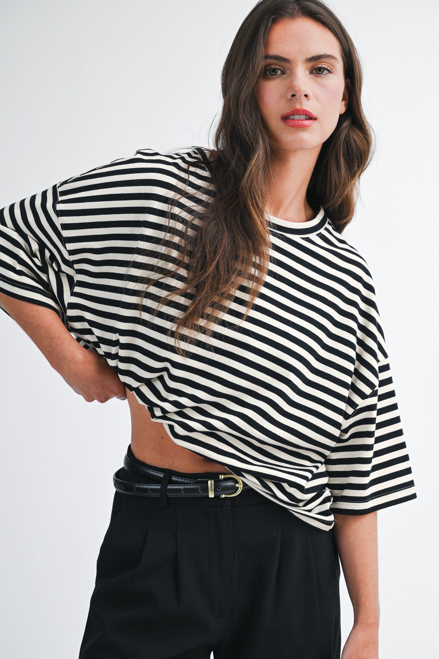 Ivory Oversized Striped Boyfriend Tee