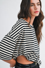 Ivory Oversized Striped Boyfriend Tee