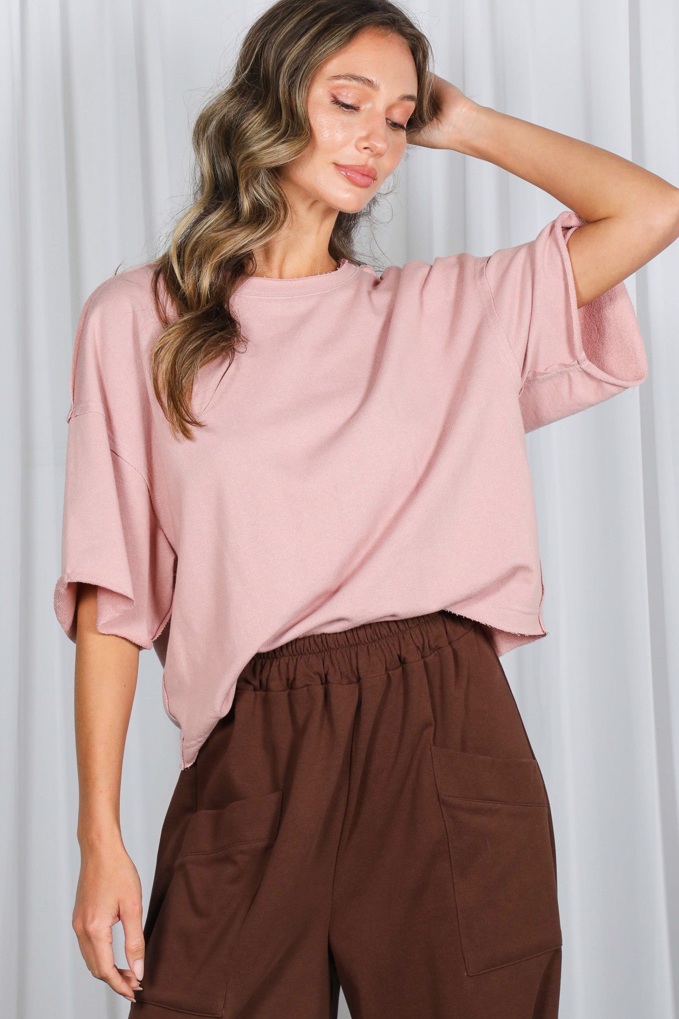 Blush Raw Cut Edge Boxy Tee