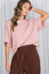 Blush Raw Cut Edge Maternity Boxy Tee