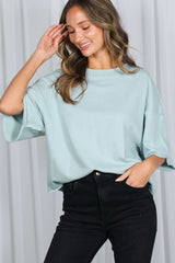 Light Blue Raw Cut Edge Maternity Boxy Tee