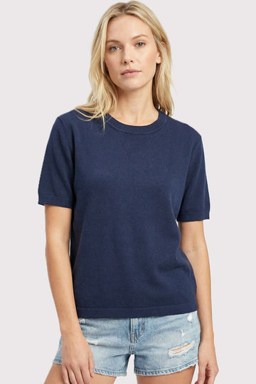 Navy Short Sleeve Basic Knit Top