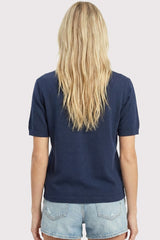 Navy Short Sleeve Basic Knit Top