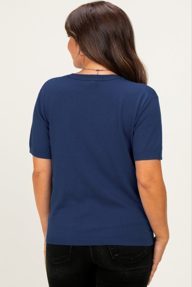 Navy Short Sleeve Basic Knit Maternity Top