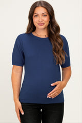 Navy Short Sleeve Basic Knit Maternity Top