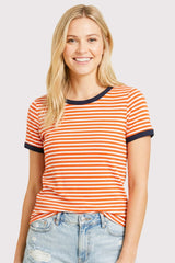 Orange Striped Short Sleeve Maternity Top
