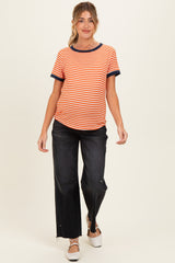 Orange Striped Short Sleeve Maternity Top