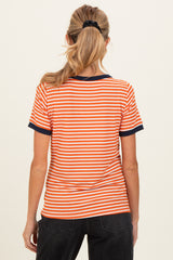Orange Striped Short Sleeve Maternity Top