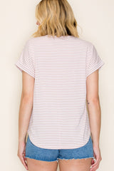 Beige Striped Short Sleeve Top