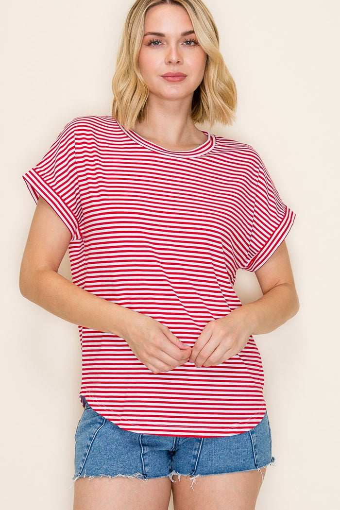 Red Striped Short Sleeve Maternity Top