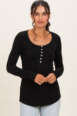 Black Ribbed Henley Top