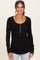 Black Ribbed Henley Top