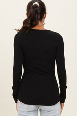 Black Ribbed Henley Top