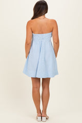 Light Blue Striped Strapless A-Line Maternity Dress