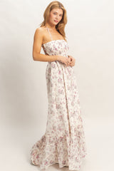 Ivory Floral Smocked Open Back Maxi Dress