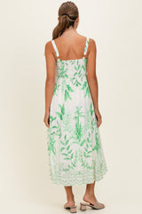 Green Printed Scallop Detail Sleeveless Midi Dress