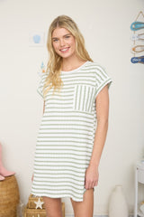 Sage Textured Stripe Knit T-Shirt Dress