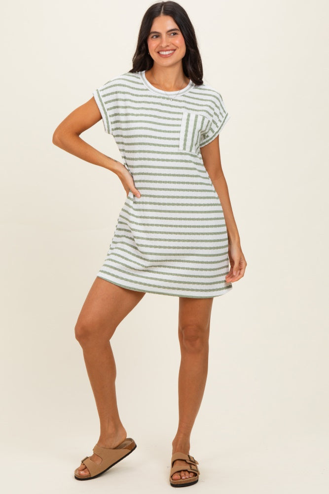 Sage Textured Stripe Knit T-Shirt Dress