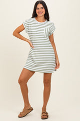 Sage Textured Stripe Knit T-Shirt Dress