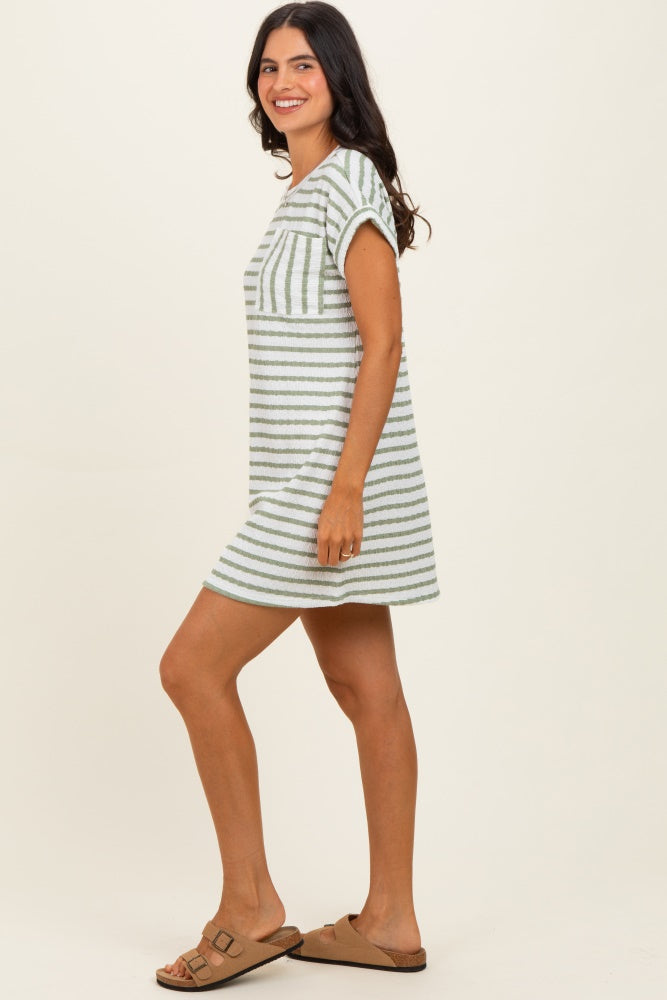 Sage Textured Stripe Knit T-Shirt Dress