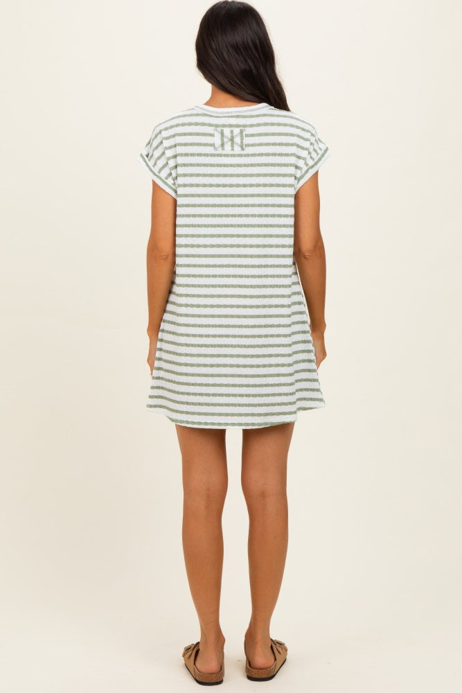 Sage Textured Stripe Knit T-Shirt Dress