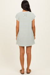 Sage Textured Stripe Knit T-Shirt Dress