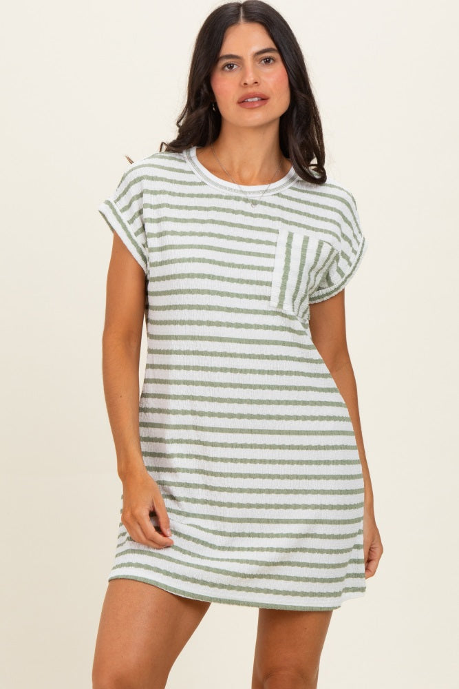 Sage Textured Stripe Knit T-Shirt Dress