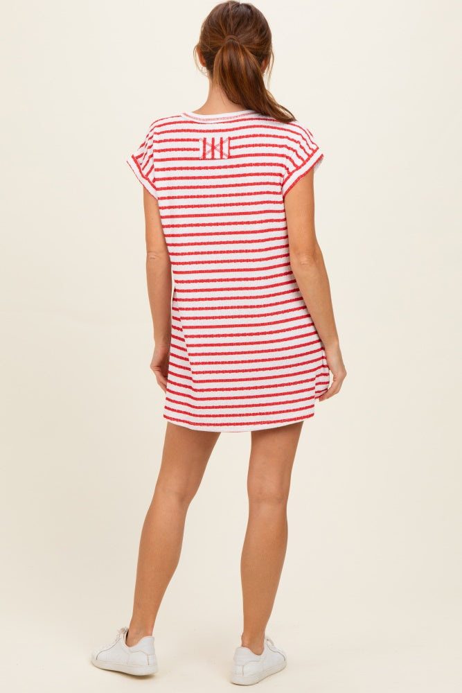 Red Textured Stripe Knit T-Shirt Dress