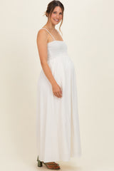 Off White Pom Pom Strap Smocked Maternity Maxi Dress