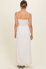 Off White Pom Pom Strap Smocked Maternity Maxi Dress
