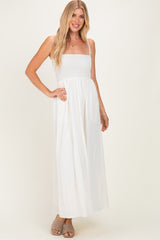 Off White Pom Pom Strap Smocked Maternity Maxi Dress