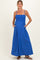 Capri Blue Pom Pom Strap Smocked Maternity Maxi Dress