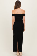 Black Off Shoulder Mesh Maternity Maxi Dress