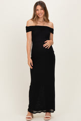 Black Off Shoulder Mesh Maternity Maxi Dress