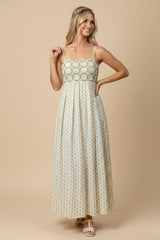 Green Floral Crochet Bodice Maxi Dress